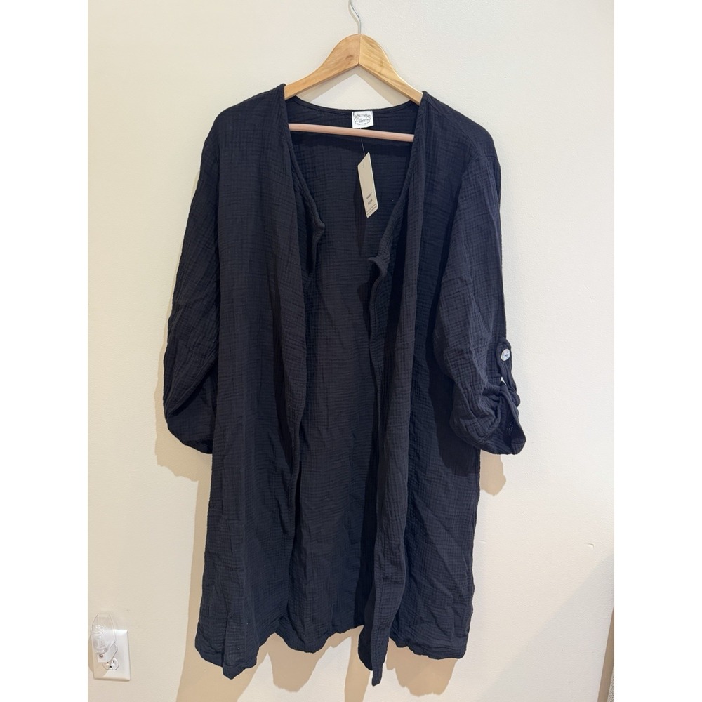 NWT Et' Lois open-front black gauze duster lightweight cardigan size medium